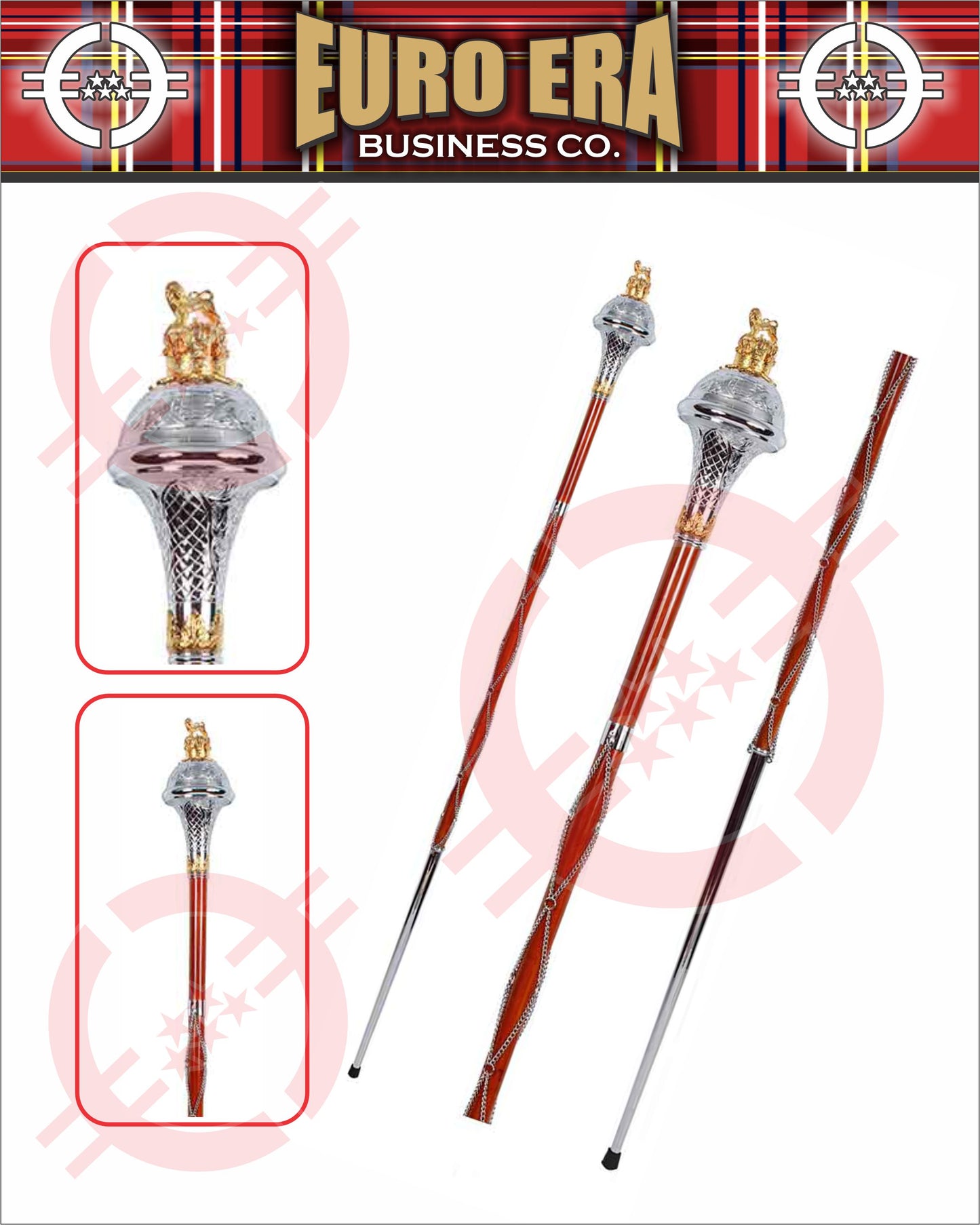 New Military Regiments Band Drum Major Mace Stick Chrome LION Head